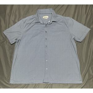 Bugatchi Mens XXL Blue Geometric Micro Print Button Up 8-Way Stretch S/S‎ Shirt
